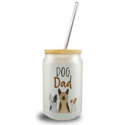 Produktbild von Dog Dad Trinkglas mit Bambusdeckel mit Spruch