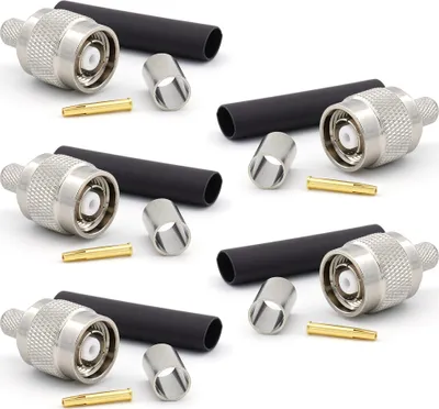 Image de RP-TNC Connecteur LMR240 LMR-240 RG59U RG8X RG-8X Connecteur de câble coaxial RF nickelé avec broche dorée (pack de 5)