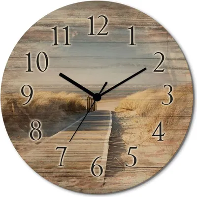 Produktbild von ARTland Holz Wanduhr Funkuhr - schwarzer Zeiger Nordseestrand auf Langeoog - Steg Größe: 30x30 cm