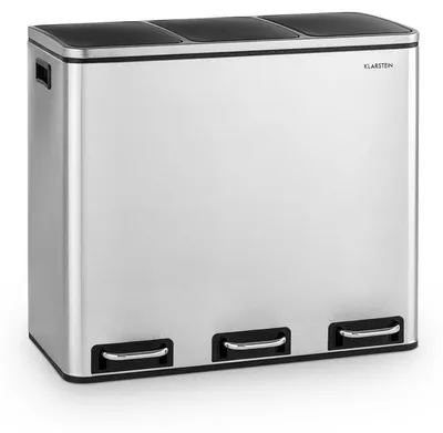 Obrázok produktu pre Klarstein Grandmaster, odpadkový kôš, pedálový kôš, separátor odpadu, objem 54 l, 3 x 18 l koše, recyklácia, materiál: PP / telo z nehrdzavejúcej ocele, rukoväte na prenášanie, brúsená nehrdzavejúca oceľ / čierna