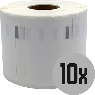 Produktbild von DULA Dymo kompatible Etiketten, 57 x 25 mm, Weiß, Polypropylen, Selbstklebend, 10 Rollen, 800 Etiketten pro Rolle