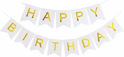 Immagine prodotto di Ghirlanda "Happy Birthday" bianca con scritta dorata, grande, 20 cm