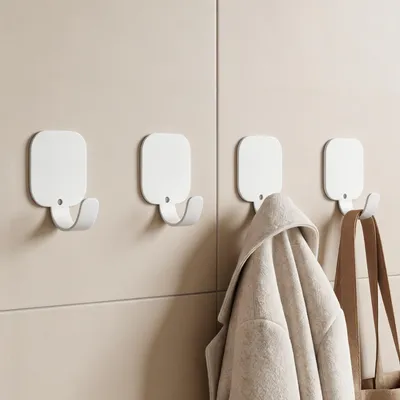 Produktbild von doporro Klebehaken extra stark aus Aluminium, Haken selbstklebend, Wandhaken ohne Bohren, Handtuchhaken für Bad und Küche, 4 Stück, Weiß, Stalo-15
