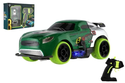 Image de Voiture de course RC 2,4 GHz en plastique, 12 cm, à piles, avec phares, verte, dans une boîte de 23 x 17 x 5,5 cm