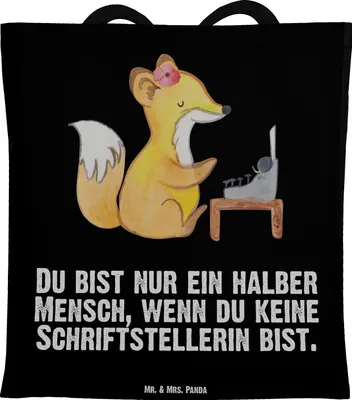 Produktbild von Mr. & Mrs. Panda Shopping Tasche Schriftstellerin Herz - Schwarz - Geschenk, Verlag, Beutel, Spruch, Einkaufstasche, Laptoptasche, Buchhandlung, Witzig, Schultasche