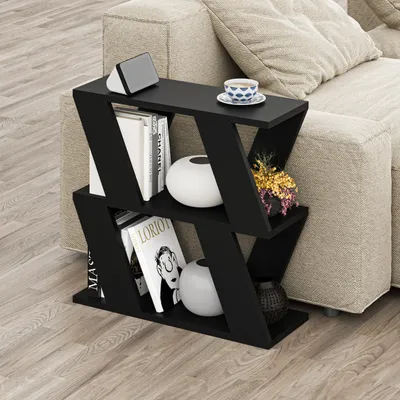 Produktbild von DECORTIE Lazena Modern Side End Couchtisch Schwarz Mehrzweck 3 Etagen 60 x 21 x 55 cm