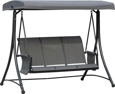 Produktbild von Outsunny 3-Sitzer Hollywoodschaukel, Gartenschaukel mit Sonnendach, Schaukelbank mit Ablage, Aluminium, Grau, 196 x 128 x 172 cm