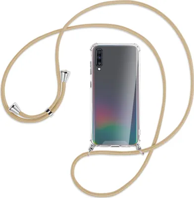 Produktbild von Handykette Backcover-Schutzhülle mit Band (Metall silberfarben) für Samsung Galaxy A70 - caramel