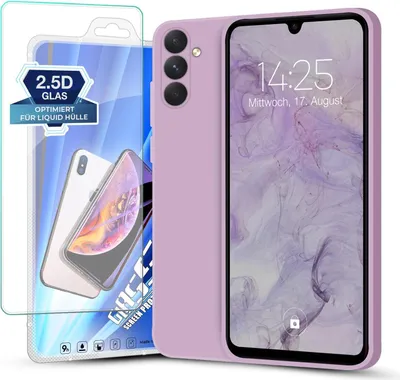 Produktbild von Hülle für Samsung Galaxy A55 5G mit 9H Displayglas Displayschutz Plus Case Cover Bumper Silikon Softgrip Schutzhülle Farbe: Lila