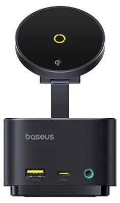 Image de Station d'accueil Baseus MagPro Series II 7-en-1, connexion PC USB-Type-C, USB 3.2 x 1, charge sans fil 15W, lecteur de cartes MicroSD/SD, noir