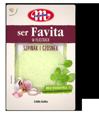 Zdjęcie produktu dla Mlekovita Favita Ser kanapkowy ze szpinakiem i czosnkiem 150g