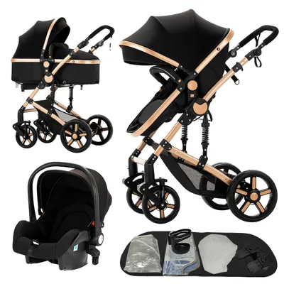 Productafbeelding van Babywagen, compatibel met autostoeltje, inklapbaar reissysteem, model B588-BLACKGOLD
