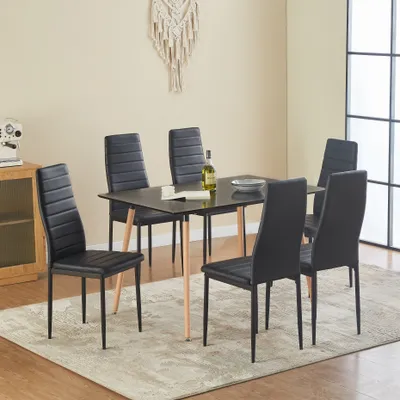 Obrázek produktu pro HJ_WeDoo Jídelní set Kuchyňský stůl 110x70x73cm se 6 jídelními židlemi (černá) Kuchyňská sedací souprava, obdélníkový jídelní stůl, jednoduchá montáž