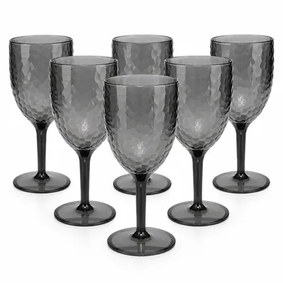 Produktbild von Kunststoff Weingläser 6er Set – 350 ml – Anthrazitgrau mit Relief – Wiederverwendbar – Für Innen & Außen
