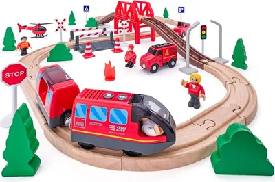 Image de Chemin de fer avec moteur électrique, pompiers, 60 pièces