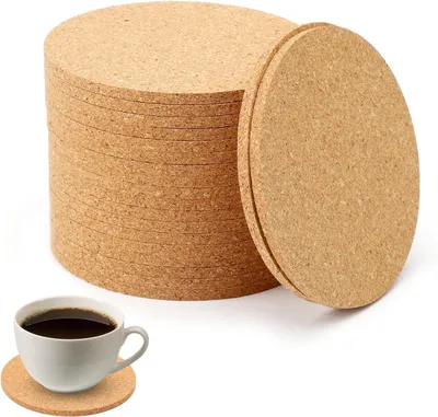 Produktbild von Korkuntersetzer, 10 cm, 4 mm, rund, wiederverwendbar und saugfähig, für Zuhause, Büro, Bar und Restaurants, 20 Stück