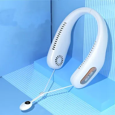 Produktbild von 5-Gang-Tragbarer Nackenventilator, 360° Nackenventilator, USB-aufladbar, bürstenloser Ventilator mit magnetischem Nacken zum Aufhängen, weiß