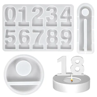 Produktbild von 3-teiliges Set aus Silikonformen für Kerzen, Silikonzahlenformen, Silikonkerzenhalter und anderen Silikonkerzenformen für DIY-Bastelprojekte und Geburtstagsfeiern.