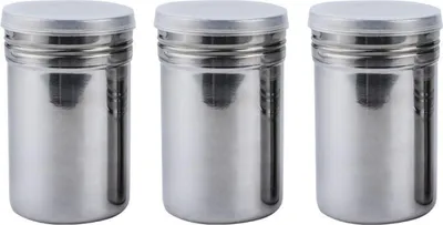 Produktbild von 3-teiliger Puderzuckerstreuer, Puderzuckerstreuer aus Edelstahl mit Deckel, Sieb- und Streuer (silberfarben)
