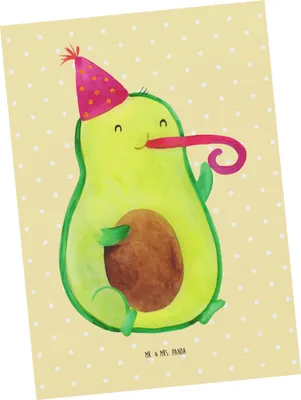 Produktbild von Mr. & Mrs. Panda Postkarte Avocado Feier - Gelb Pastell - Geschenk, Ansichtskarte, Geburtstag, Grußkarte, Fotokarte, Ansichtskarten, Party, Gute Laune, Fete, Postkarten