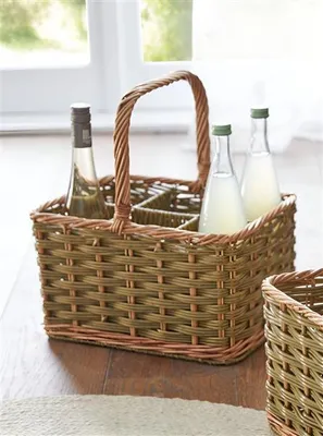 Produktbild von Flaschenkorb "Olivgrün" aus Weide & Polyrattan für 6 Flaschen, Flaschenträger, Getränketräger, Getränkekorb