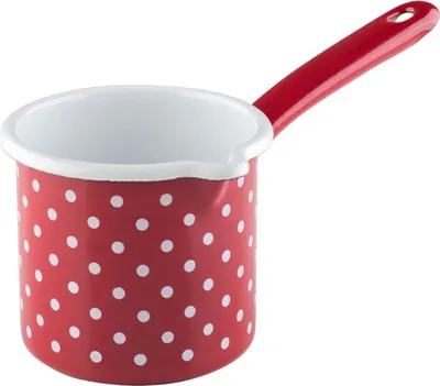 Produktbild von Riess Schnabeltopf aus Emaille mit Stiel 10 cm 0.75 Liter Pünktchen Rot