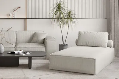 Productafbeelding van Chaiselongue, ligbed, loungebank CELES PREMIUM, bekleed met stof Scala in de kleur zandgrijs