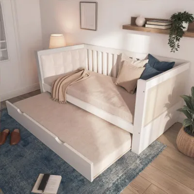 Produktbild von Tagesbett 90x200 cm mit Ausziehbett 90x190, Platzsparendes Design,Einfache Montage (Ohne Matratze)