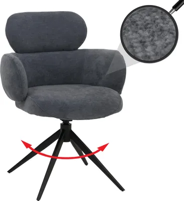 Produktbild von Esszimmerstuhl HWC-O77, Küchenstuhl Polsterstuhl, drehbar Auto-Return, Stoff (310g/m²) Chenille   grau-blau