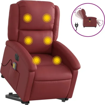 Produktbild von vidaXL Massagesessel mit Aufstehhilfe Elektrisch Weinrot Kunstleder