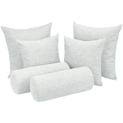 Produktbild von Selfitex 6-teiliges Kissen Set, 2x großes Kissen + 2x kleines Kissen + 2x Nackenrolle, Sofakissen inkl. Füllkissen, Farbe: Hellgrau