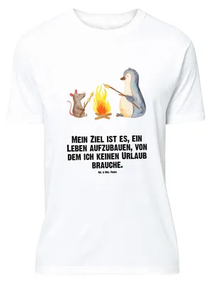 Produktbild von Mr. & Mrs. Panda Größe M T-Shirt Pinguin Lagerfeuer - Weiß - Geschenk, mit Spruch, Feuer, Job, Maus, Marshmallows, Shirt, Herren, Tshirt, Grillen
