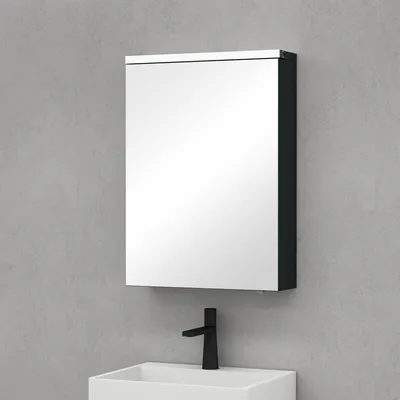 Image de doporro Armoire Murale Salle de Bains avec Miroir LED Placard de Rangement Étagères Réglable Anthracite Mat en Bois Armoire de Toilette 1 Porte 50x15x70 cm Spiegelschrank 03