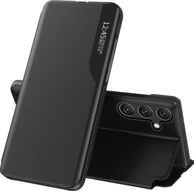 Immagine prodotto di Custodia Flip per Samsung Galaxy A15, custodia in Finto cuoio con funzione di finestra e supporto nero