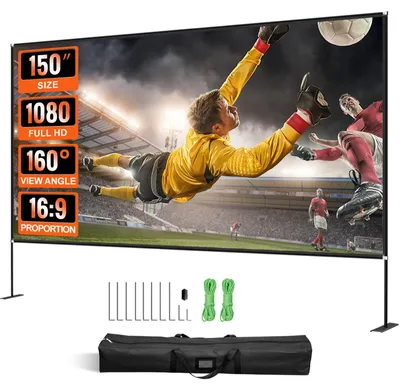 Produktbild von VEVOR Außenleinwand mit Ständer, 381 cm tragbare Leinwand, 16:9 HD Weitwinkel Außenprojektorleinwand, Front- und Rückprojektion, mit Tragetasche und Ständer für Büro, Heimkino, Außen- und Innengebrauch, 150 Zoll