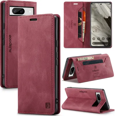 Produktbild von Google Pixel 8 Hülle, Retro Kunstledertasche Stand Schutzhülle für Google Pixel 8 Rot