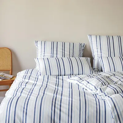 Produktbild von elegante Interlock Jersey Bettwäsche Waterstripe bleu 135x200 cm + 80x80 cm