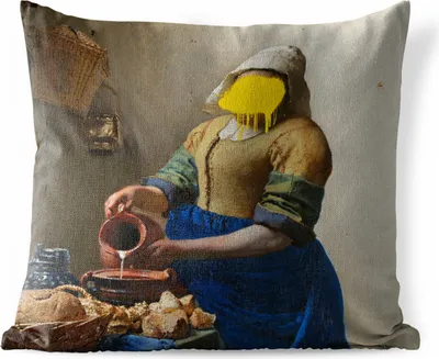 Produktbild von MuchoWow® Outdoor Kissen - Das Milchmädchen - Vermeer - Kunst - 40x40 cm - Wetterfest - Lounge Kissen - Kopfkissen - Interieur - Polster mit Bild