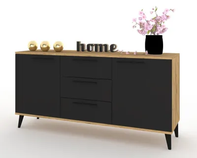 Produktbild von Kommode mit Schubladen Fernsehschrank HANA 3S Golden Craft Eiche/Schwarz 150cm