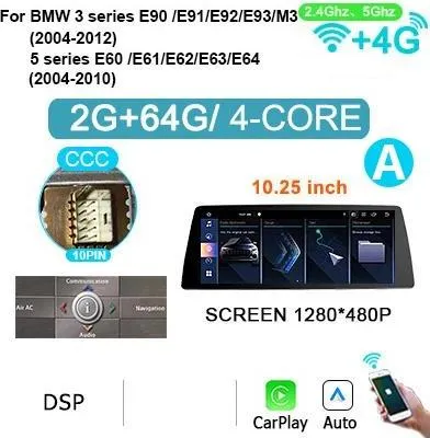 Obrázok produktu pre Carplay, multimediálny prehrávač, inštalácia plug-and-play, kompatibilný s BMW radu 3/5, HPL-CCC-10-2G64G-A