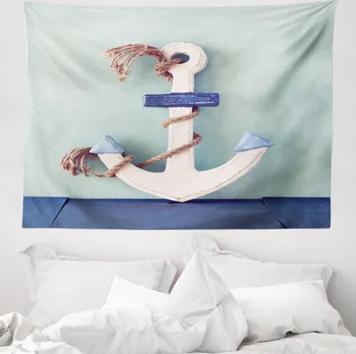 Produktbild von ABAKUHAUS Anker Wandteppich, Anker und Seil-Motiv aus Weiches Mikrofaser Stoff Waschbar ohne Verblassen Digitaldruck, 150 x 110 cm, Blau Hellblau