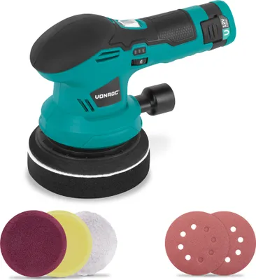 Produktbild von Vonroc Poliermaschine 12V – Ø 125 mm | Inkl. Akku, USB-C-Kabel, 4 Polierscheiben und Schleifpapier