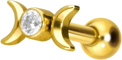 Produktbild von Ohrpiercing Titan Ohrpiercing mit Innengewinde 2 MONDE + KRISTALL Gold Stablänge: 6mm
