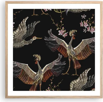 Produktbild von Gerahmtes Poster - Rahmen in heller Eiche - Asiatisch Vögel Verziert - 60x60 cm - Wand Bild - Wanddeko - Wandbilder - Kunstposter - Wandposter - Bilderrahmen - Bilder - Kunstdruck - P2NAC60x60-4556