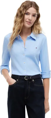 Zdjęcie produktu dla Koszulka damska Tommy Hilfiger 1985 Slim z kołnierzykiem typu "spitz", kolor niebieski (Vessel Blue), rozmiar XXS