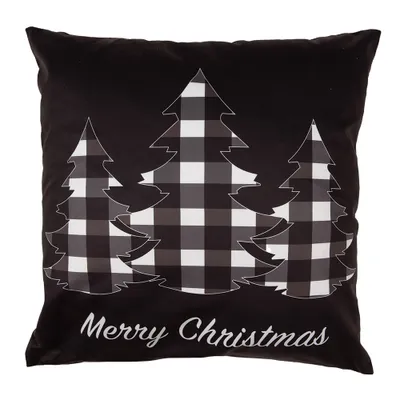 Produktbild von Clayre & Eef Kissenbezug 45x45 cm Schwarz Weiß Polyester Weihnachtsbäume