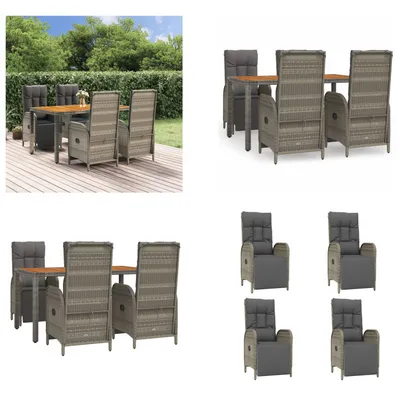 Produktbild von vidaXL 5 tlg. Garten Essgruppe mit Kissen Grau Poly Rattan - Garten Essgruppe - Garten Essgruppen - Essgruppe - Essgruppe Terrasse