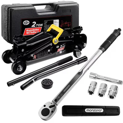 Produktbild von DEUBA® 2t Wagenheber hydraulisch 135-330mm Set inkl. Gummiauflage Drehmomentschlüssel 6tlg. 1/2" 40-210Nm Koffer KFZ Auto Rangierwagenheber Hydraulik