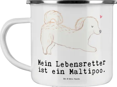 Produktbild von Mr. & Mrs. Panda Teetasse Maltipoo Lebensretter - Weiß - Geschenk, Kaffeepott, Pott, Kreuzung, metallbecher, emaillebecher, Mischling, Haferl