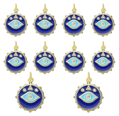 Nazar-Anhänger, 18K vergoldet, blau, Zirkonia, 10 Stück
